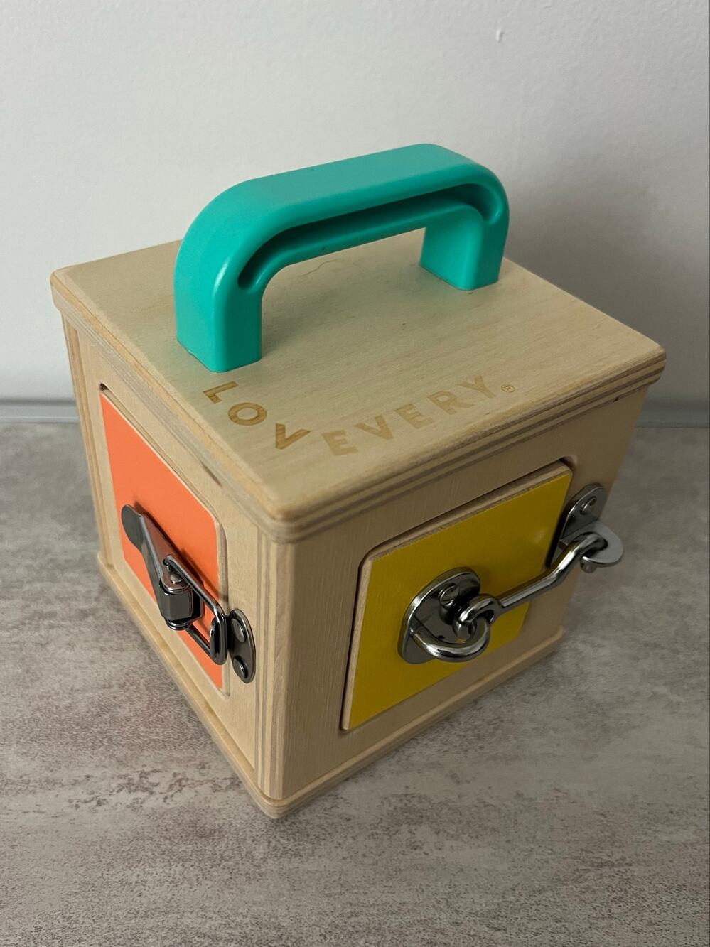 Lovevery Wood Wooden Lock Box Montessori Latches Busy Box Toddler Learning Toy